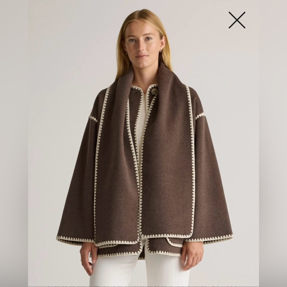 Double-Faced Merino Wool Scarf Coat in XS